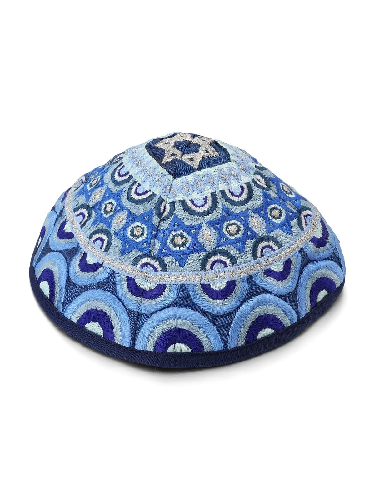יאיר עמנואל כיפה רקומה משי - מגני דוד